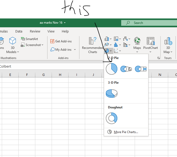 pi chart host excel last step